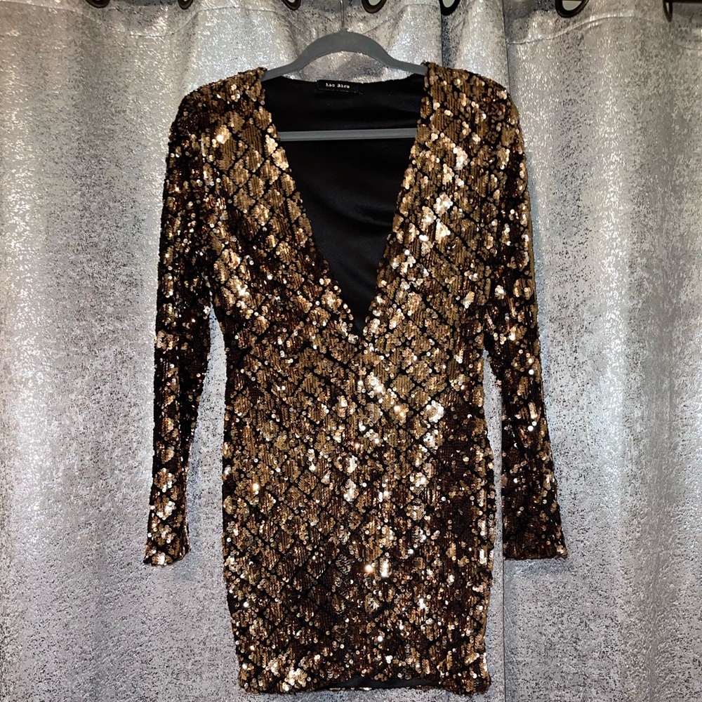 Gold Sequins Short NYE Dress